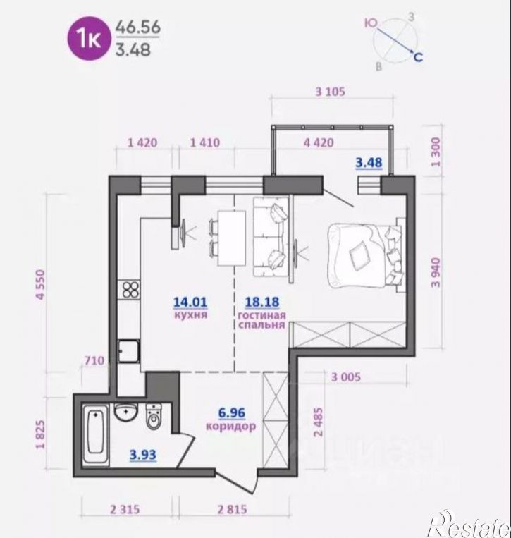 1-комн квартира
