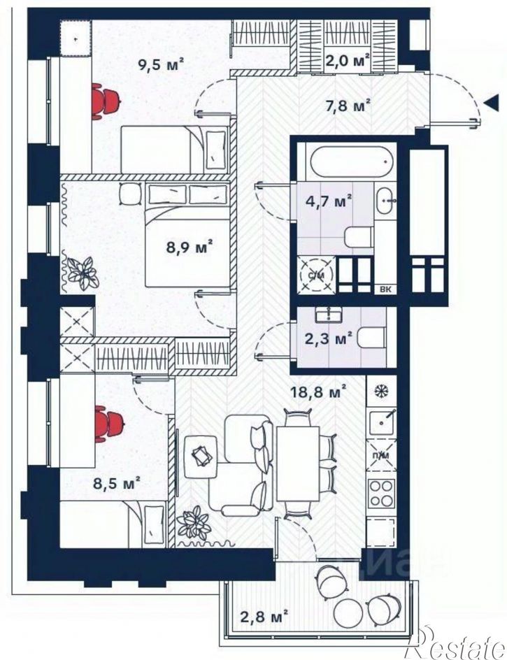 3-комн квартира в новом доме