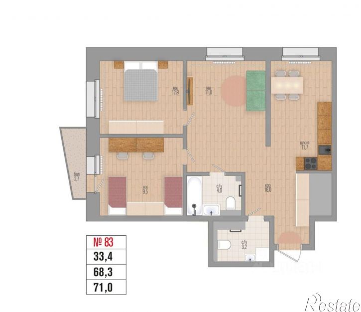 3-комн квартира